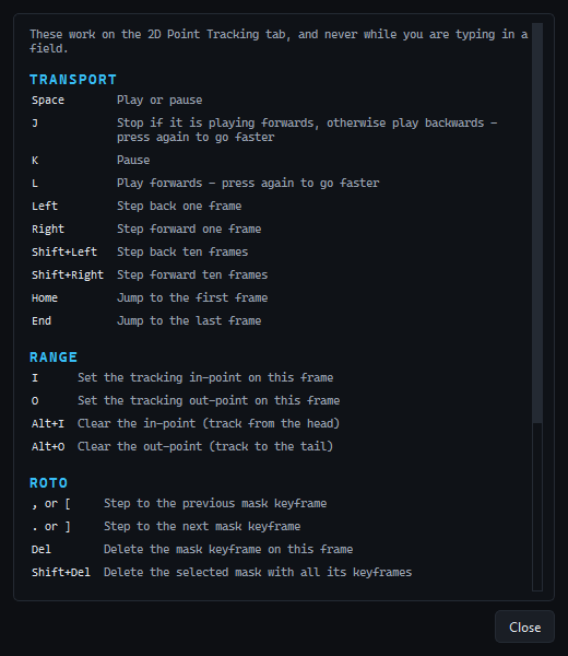 The keyboard shortcuts window