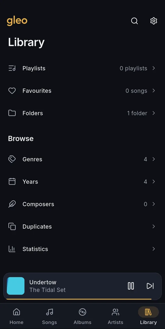 Gleo Library tab on Android