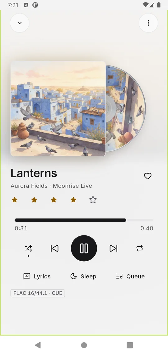 Gleo on Android: Now Playing with star ratings