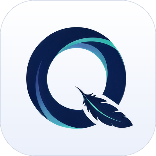 The Quillo logo: a navy Q with a feather