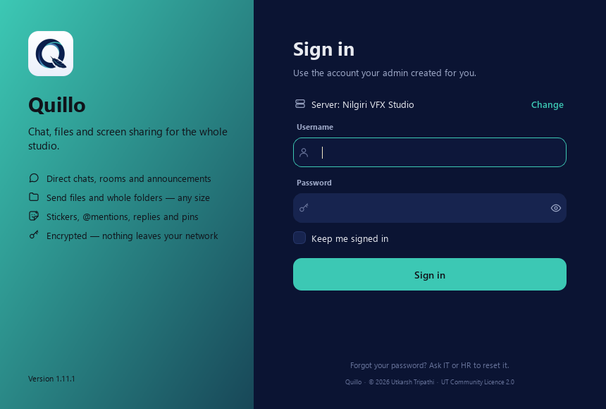 The sign-in window, which finds the server on the network by itself